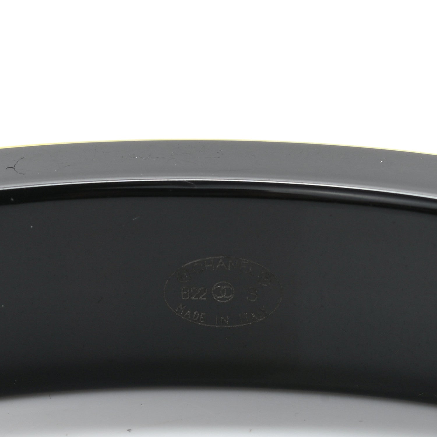Chanel Resin Logo Bangle Bracelet Yellow Black 4 of 4