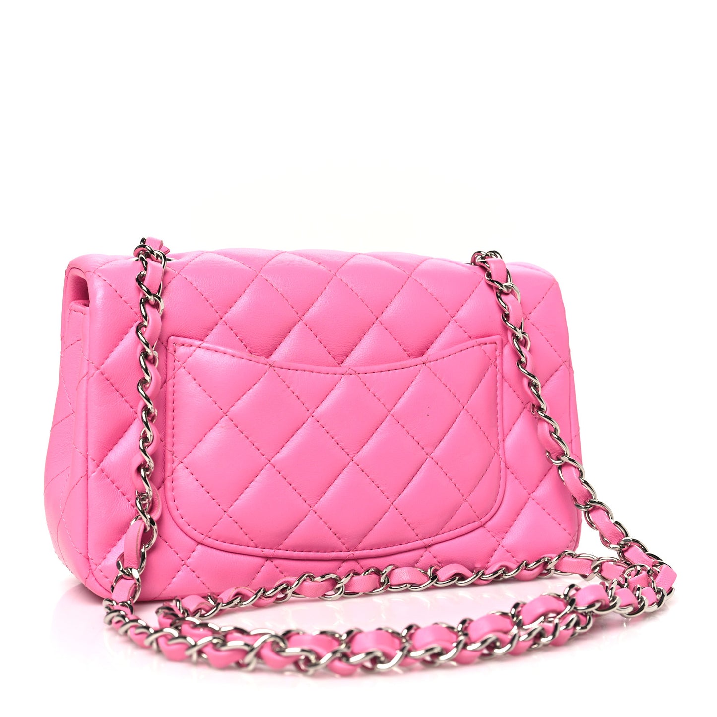 Lambskin Quilted Mini Rectangular Flap Neon Pink