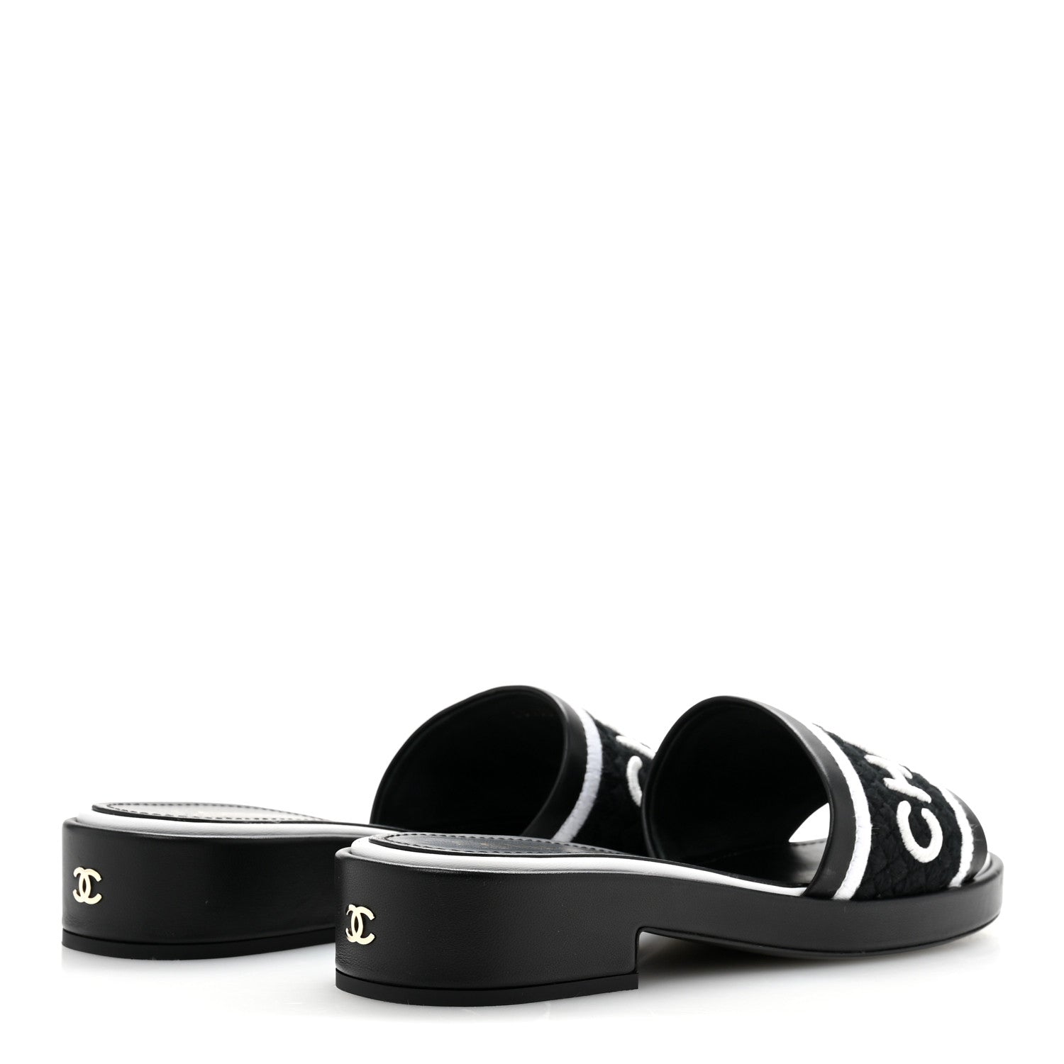 Chanel Lambskin Embroidered CC Mule Sandal 39.5 Black White 5 of 10