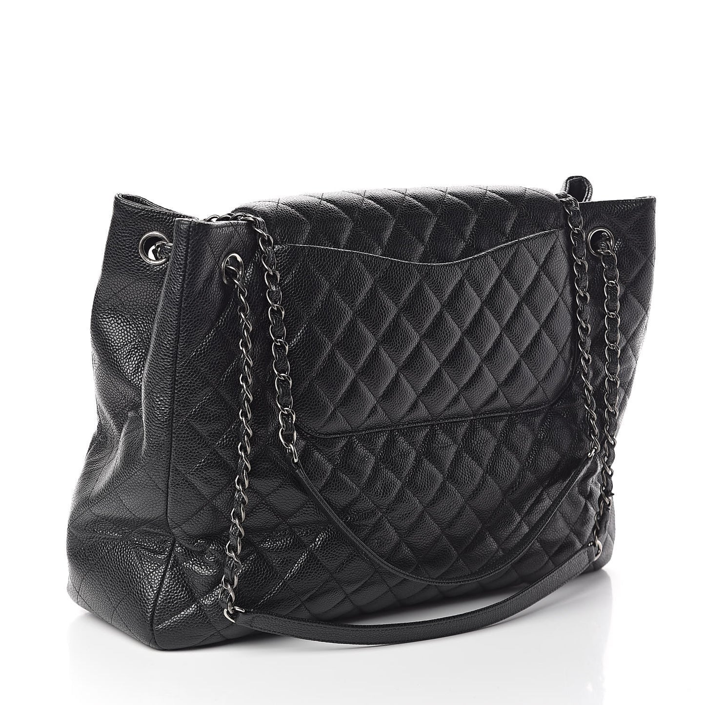 Caviar Quilted Flap Tote Black