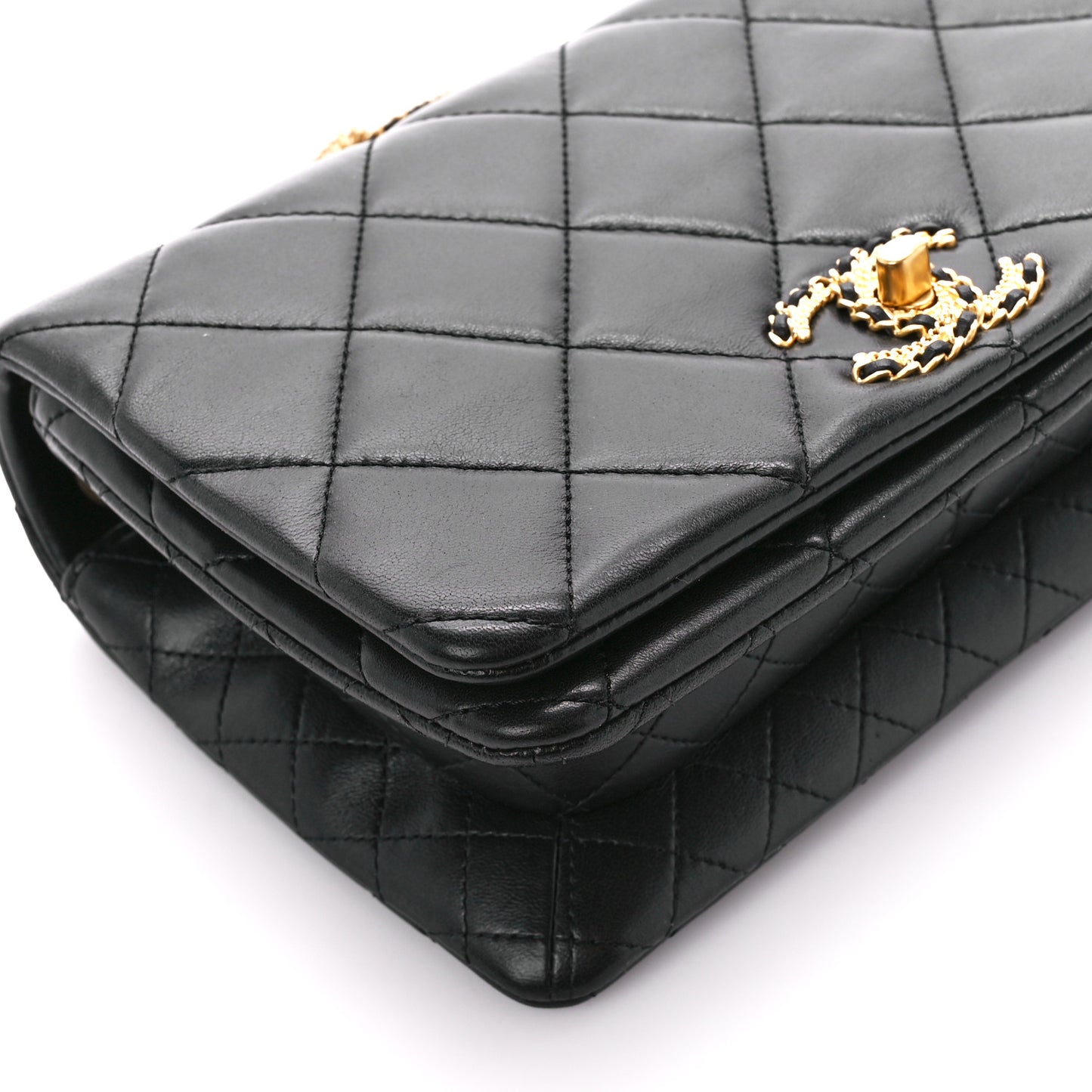 Lambskin Quilted On And On Small Chain Flap Black