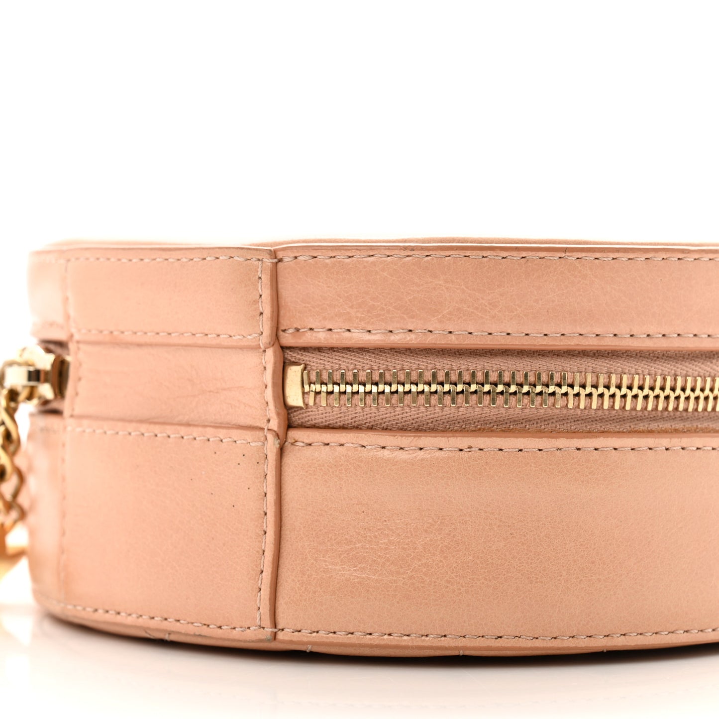 Glazed Calfskin Round As Earth Evening Bag Beige