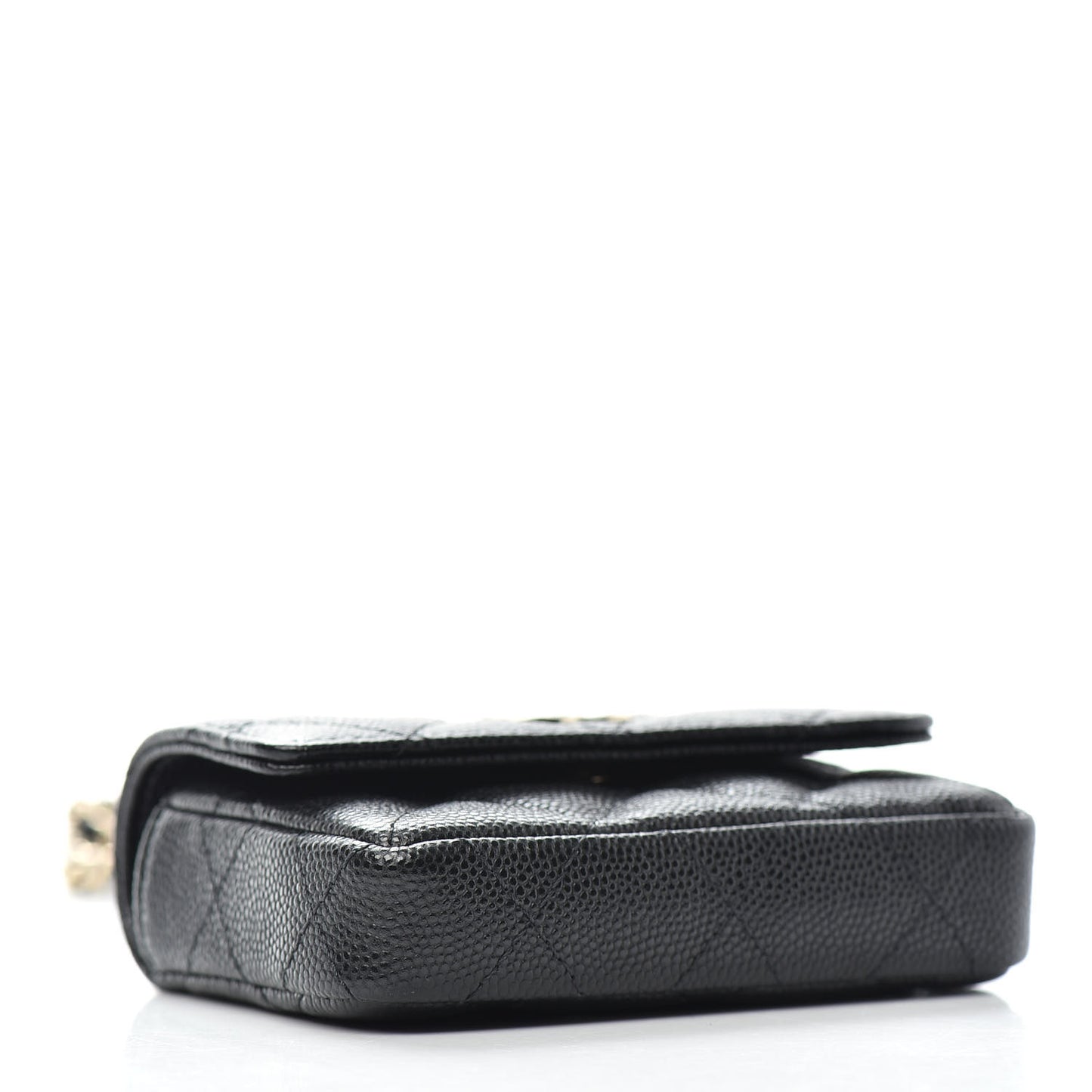 Caviar Quilted Pearl Card Holder On Chain Black
