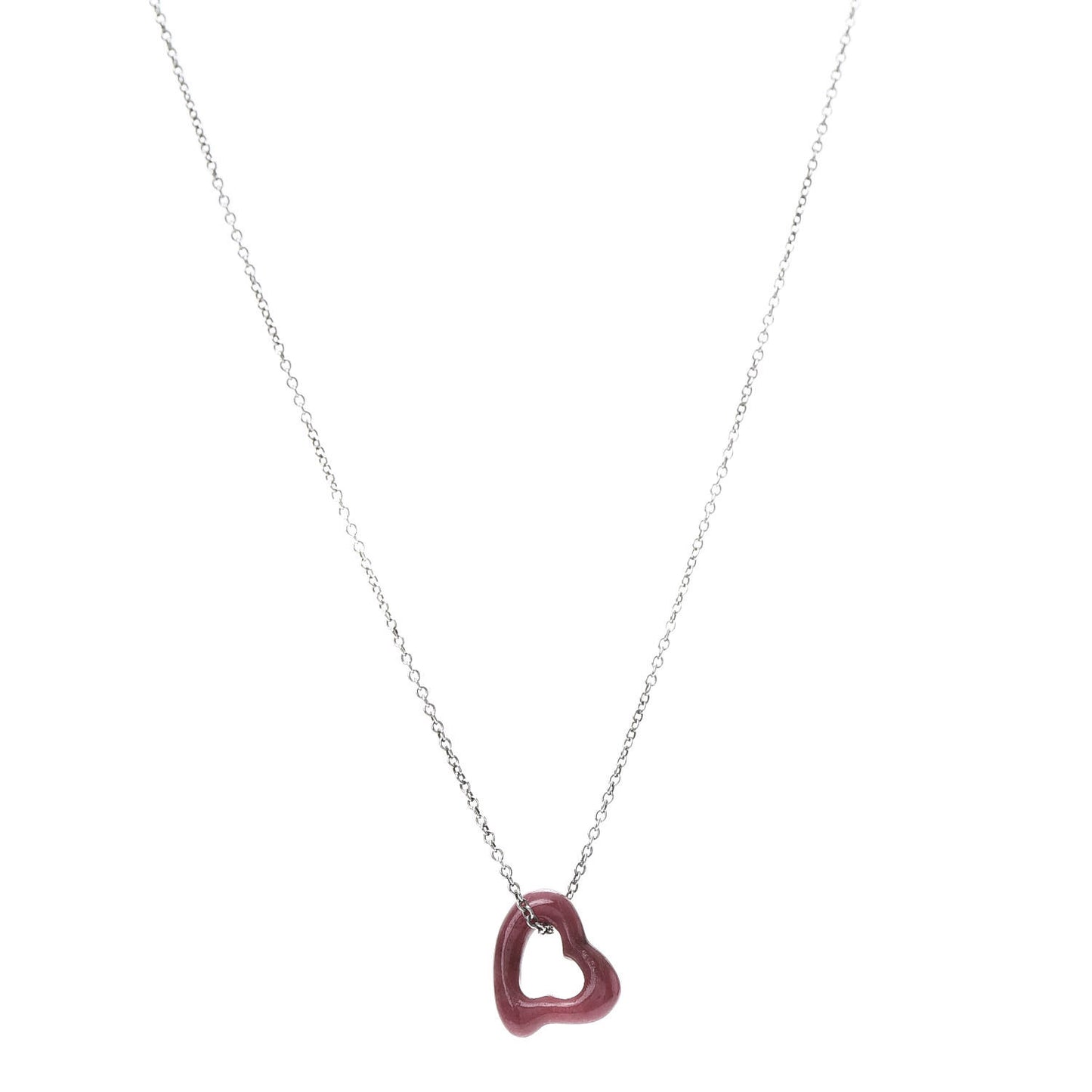 Sterling Silver Rhodonite Elsa Peretti Open Heart Pendant Necklace