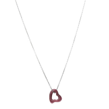 Tiffany Sterling Silver Rhodonite Elsa Peretti Open Heart Pendant Necklace 1 of 8