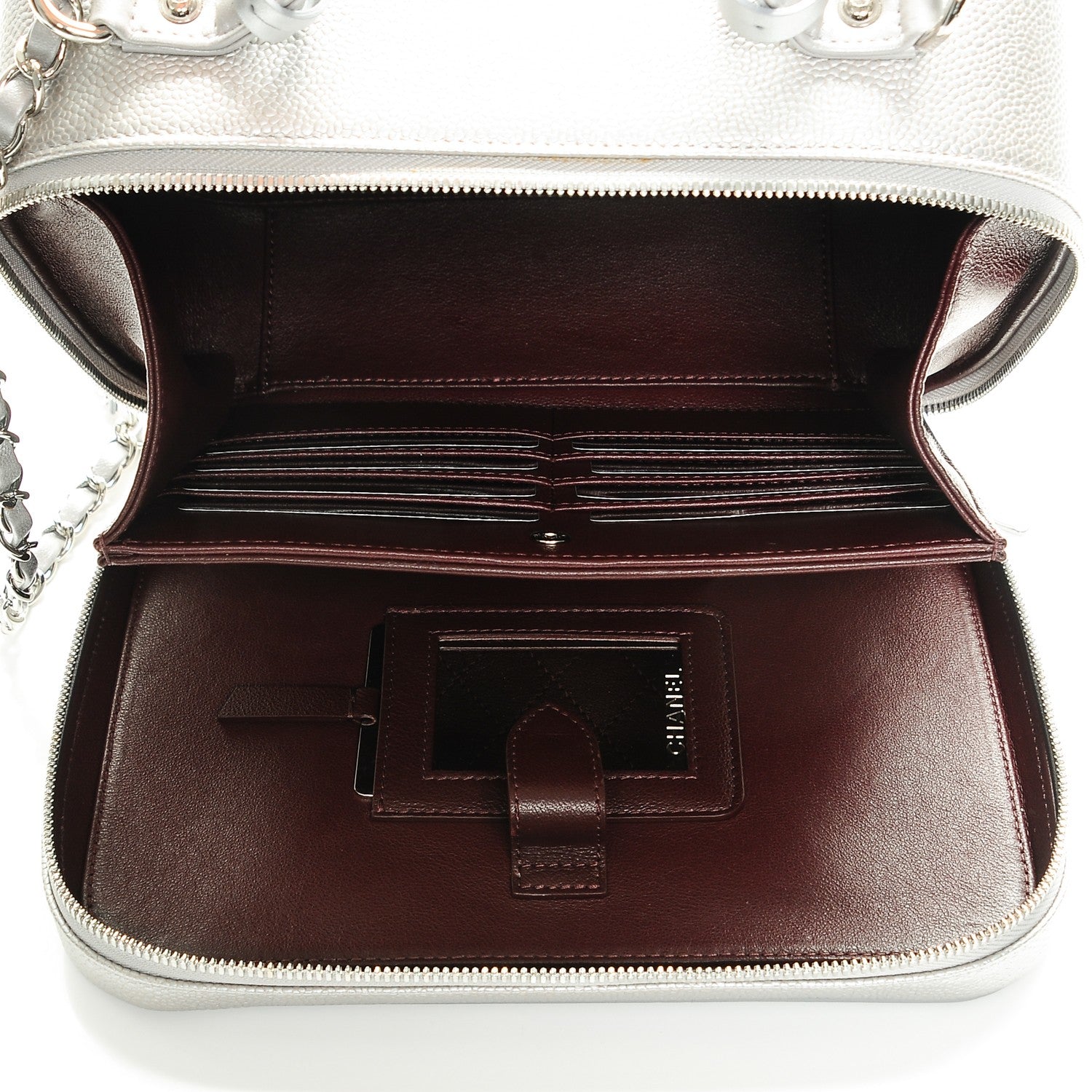 Chanel Metallic Caviar Quilted Large CC Filigree Vanity Case Silver 5 of 9