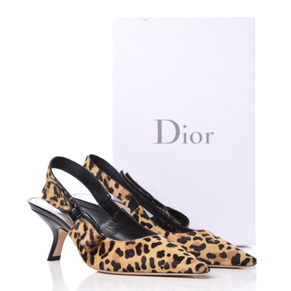 Christian Dior Calf Hair Lambskin Leopard Sweet D Slingback Pumps 37.5 11 of 11