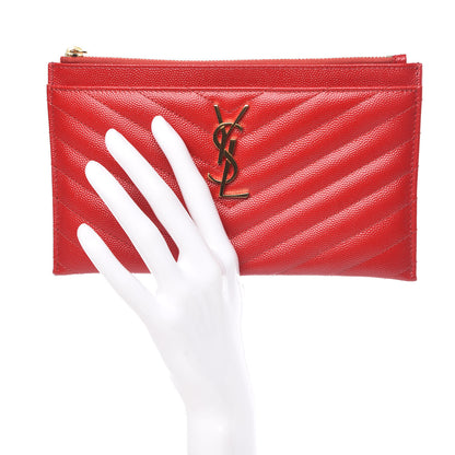 Saint Laurent Grain De Poudre Chevron Monogram Bill Pouch Bandana Red 2 of 8