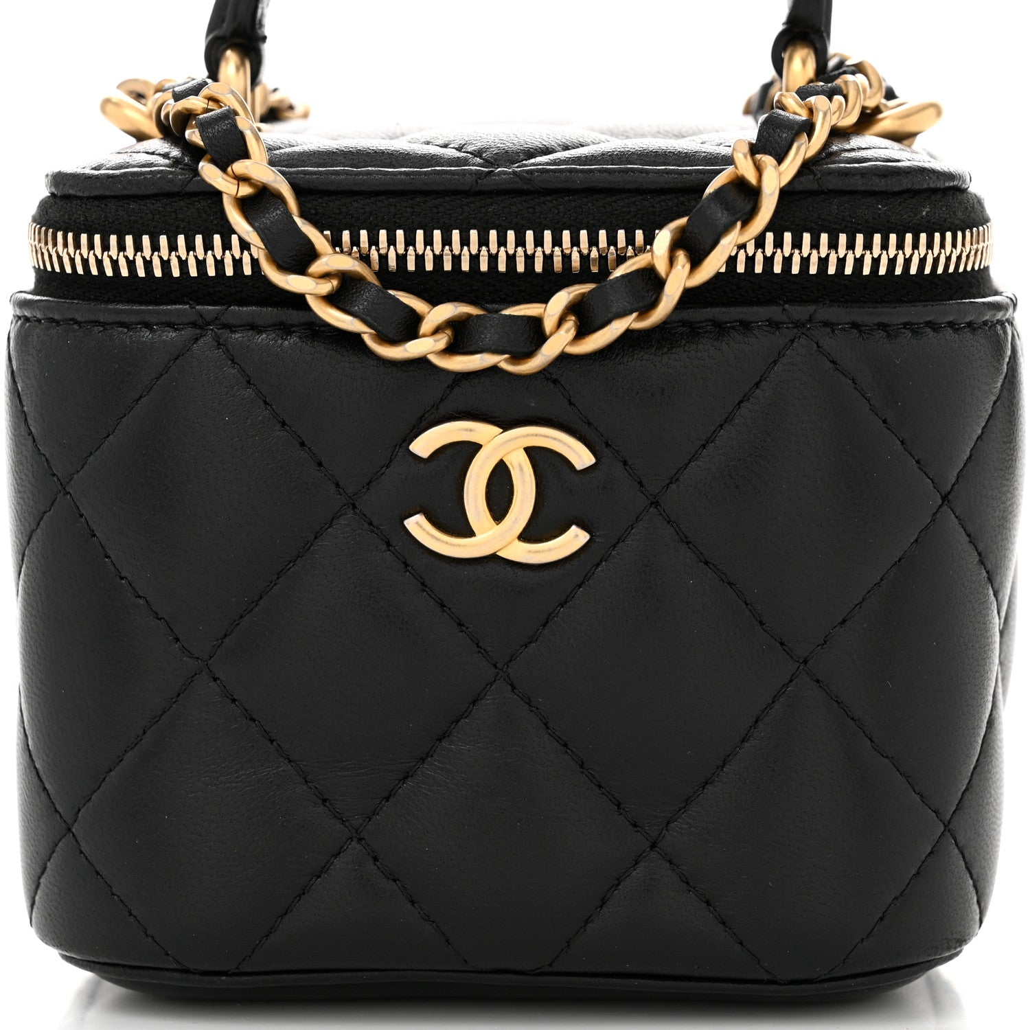 Chanel Lambskin Quilted Top Handle Mini Vanity Case With Chain Black 8 of 10