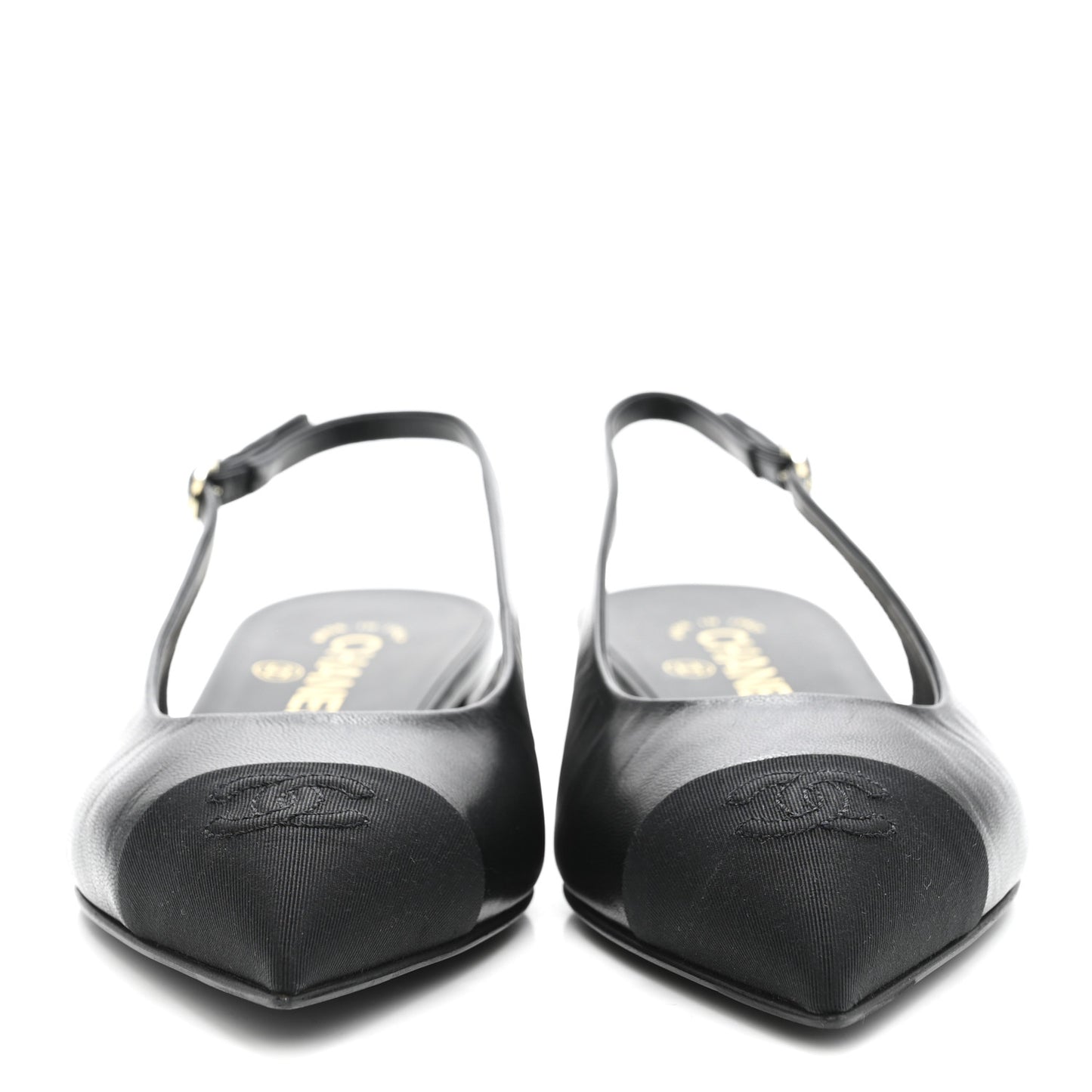Goatskin Grosgrain Pointed Toe CC Slingback Flats 37 Black