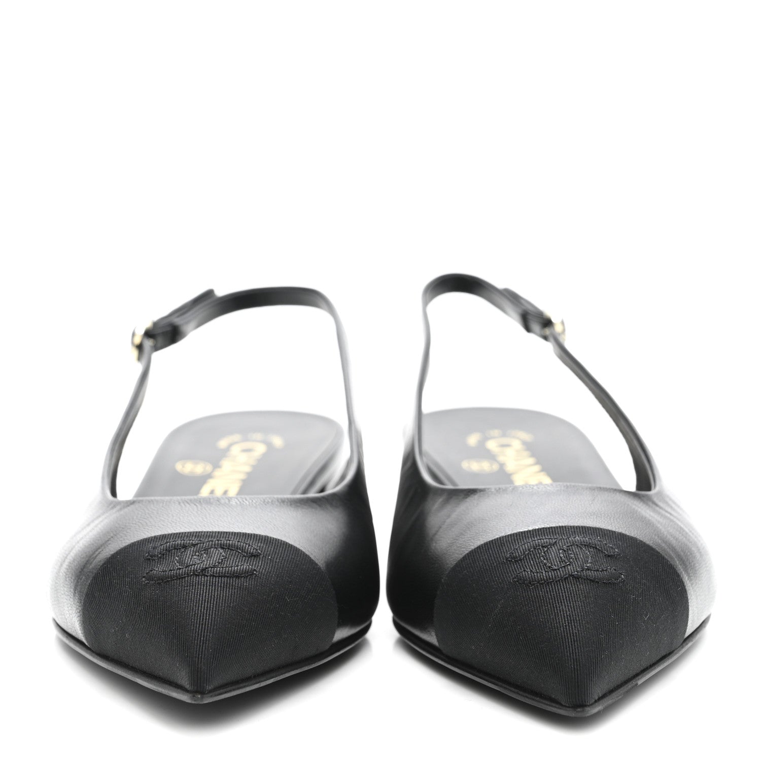 Chanel Goatskin Grosgrain Pointed Toe CC Slingback Flats 37 Black 3 of 11