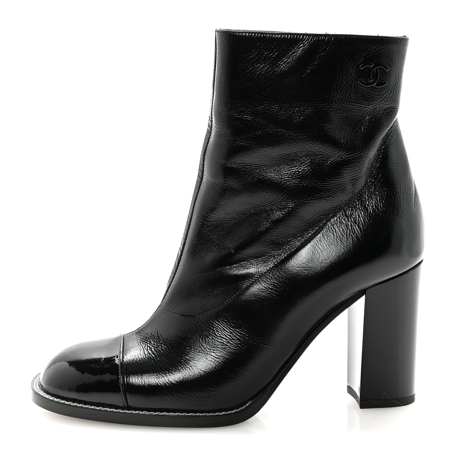 Shiny Calfskin Patent Cap Toe CC Short Boots 38.5 Black