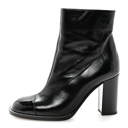 Chanel Shiny Calfskin Patent Cap Toe CC Short Boots 38.5 Black 1 of 20