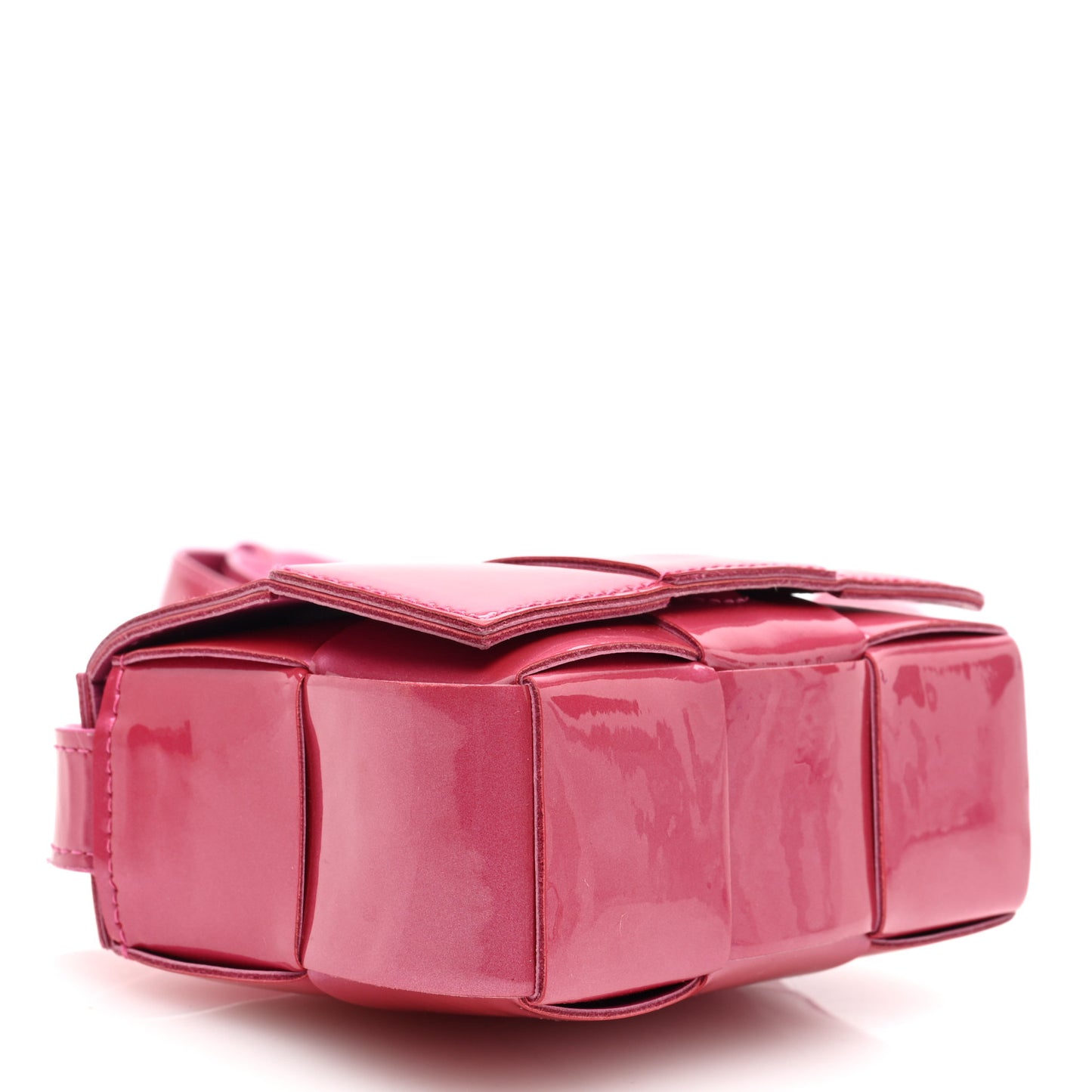 Metallic Patent Calfskin Maxi Intrecciato Extra Mini Cassette Crossbody Bag Pink
