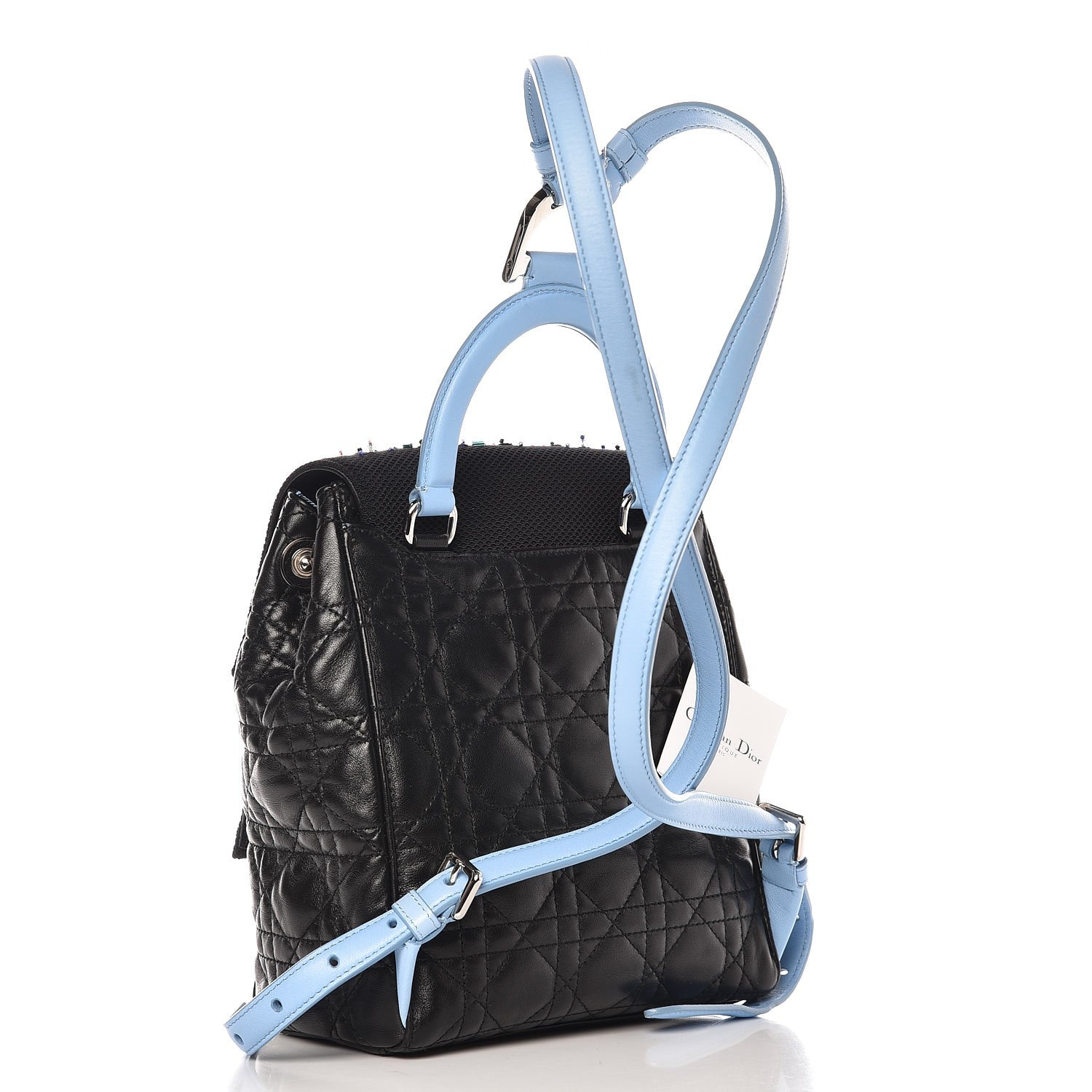 Christian Dior Lambskin Cannage Embellished Small Stardust Backpack Light Blue Black 3 of 7