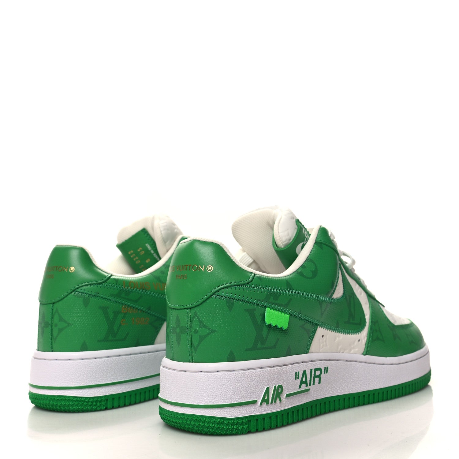 Louis Vuitton X NIKE AIR FORCE 1 Calfskin Monogram Mens Low Top Sneakers 8 Green 4 of 9