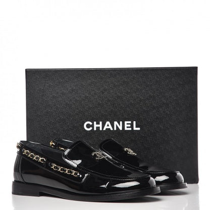 Chanel Patent Calfskin CC Chain Mocassin Loafers 38.5 Black 7 of 9