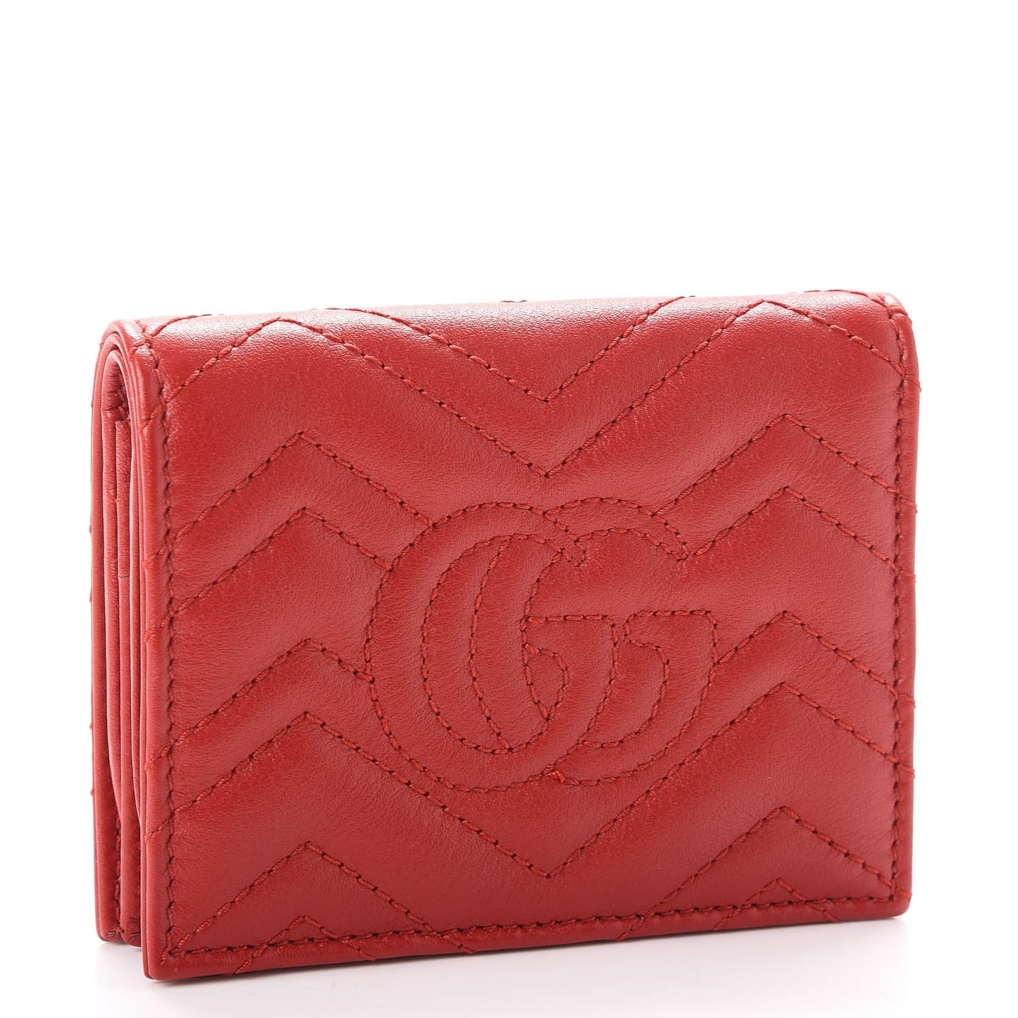 Calfskin Matelasse GG Marmont Card Case Hibiscus Red