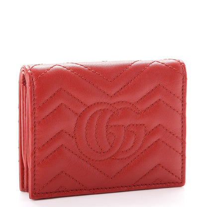 Gucci Calfskin Matelasse GG Marmont Card Case Hibiscus Red 3 of 9