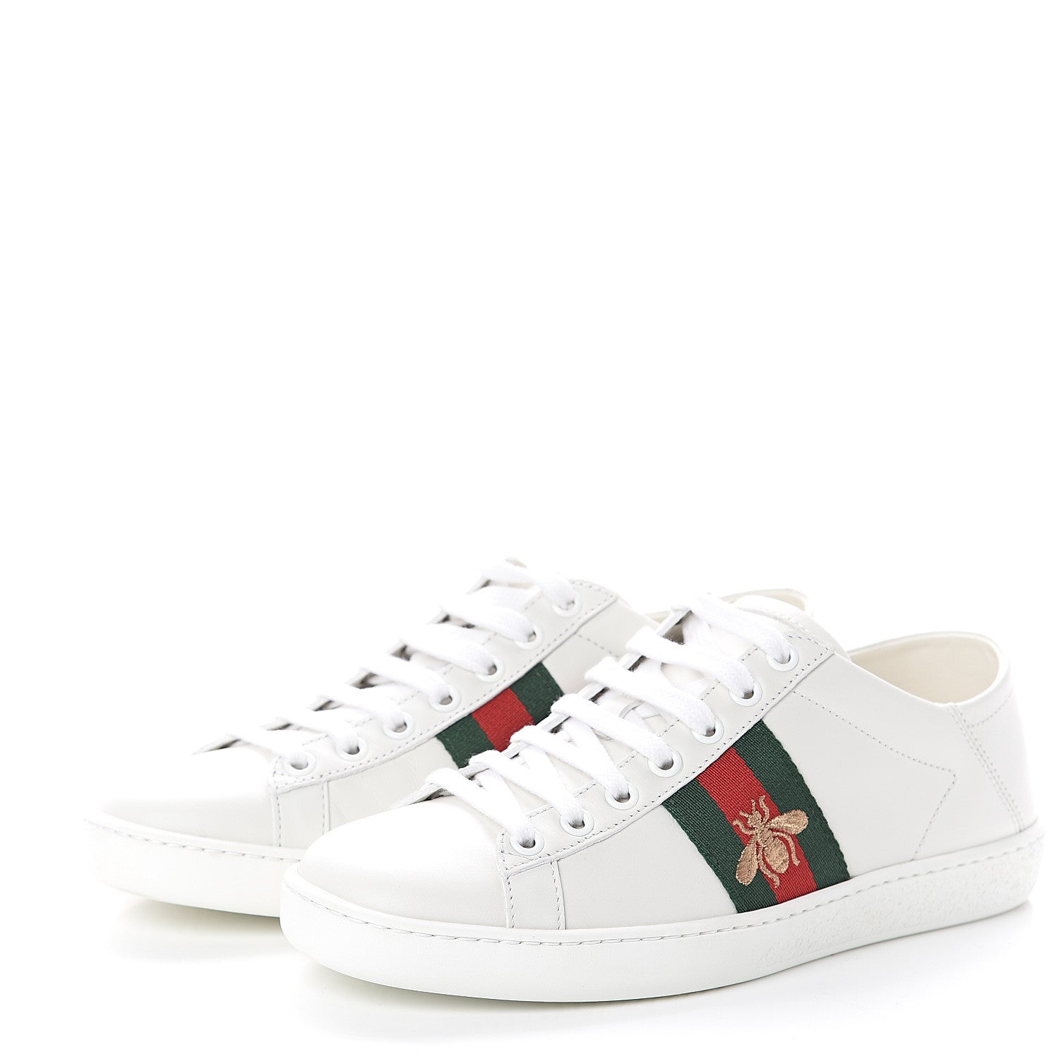 Gucci Calfskin Web Bee Embroidered Womens Ace Sneakers 36 White Green 3 of 7
