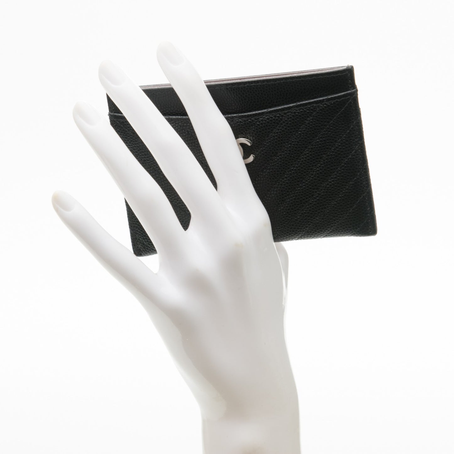 Caviar Chevron Quilted Card Holder Black
