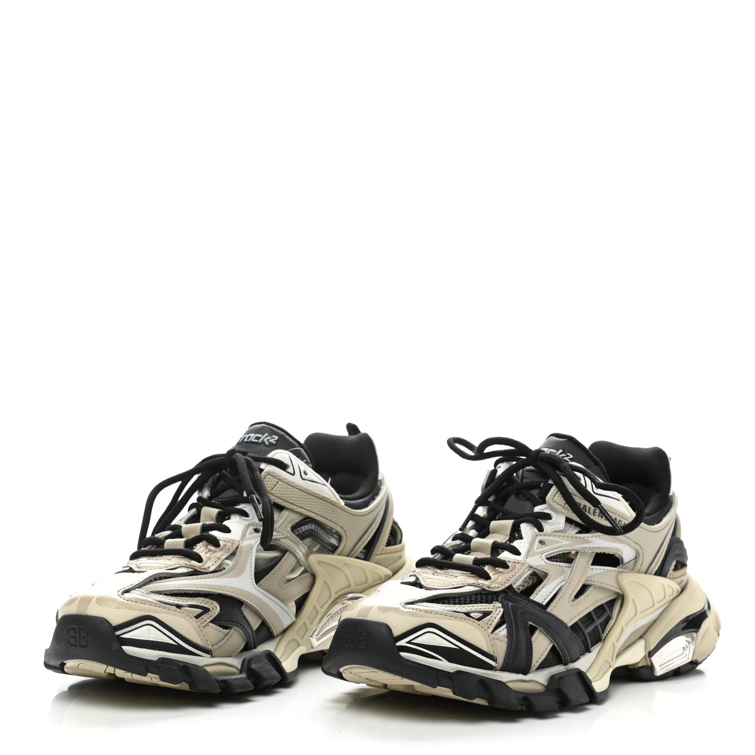 Balenciaga Rubber Mesh Bi-Color Womens Track.2 Open Sneakers 39 Beige Black 3 of 8