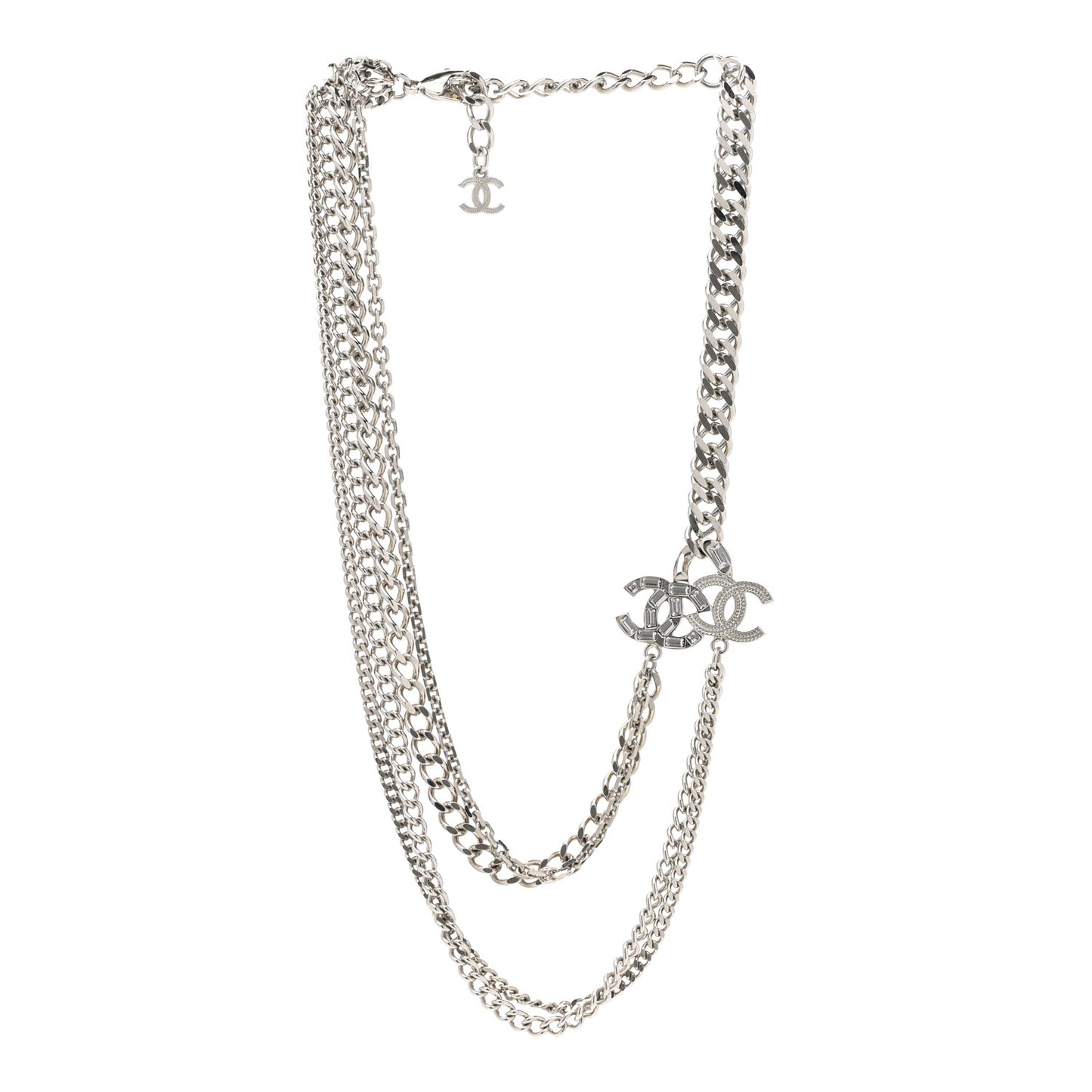 Baguette Crystal CC Multi Strand Long Chain Necklace Silver