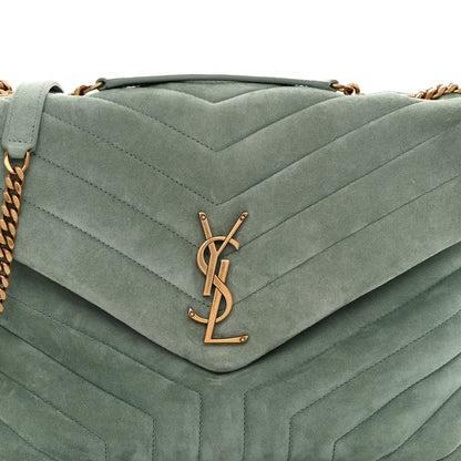Saint Laurent Suede Y Quilted Monogram Medium Loulou Chain Satchel Vert Opaline 8 of 10