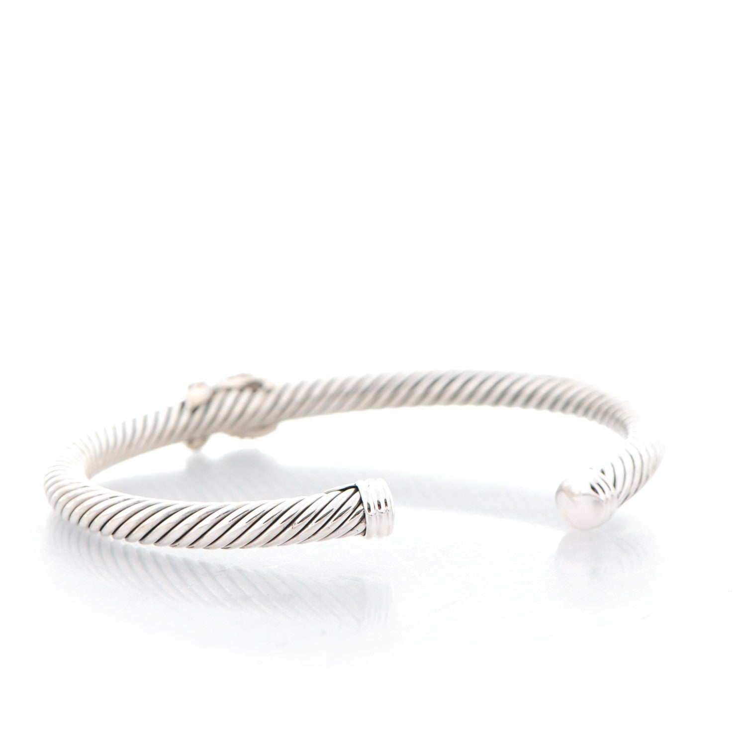 David Yurman Sterling Silver 18K White Gold Diamond Pave 5mm X Cable Bracelet 3 of 5