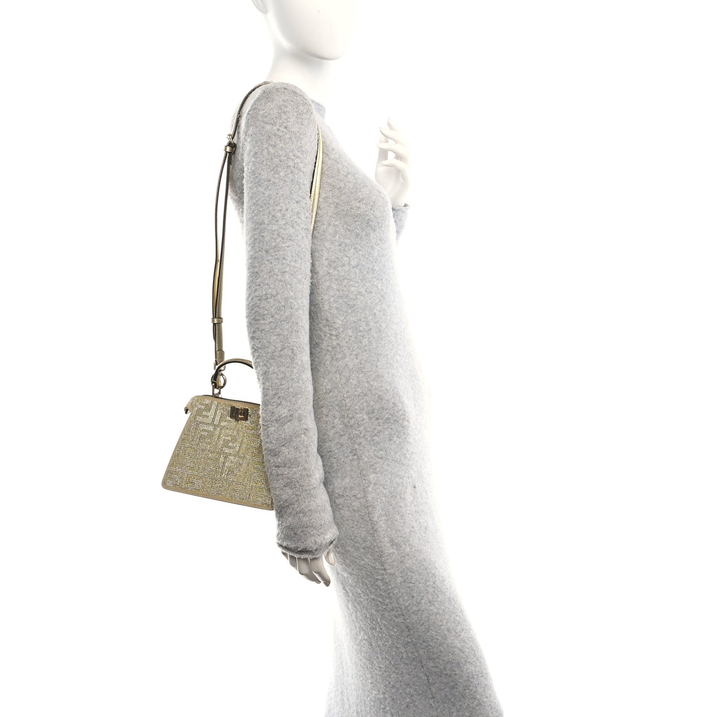 Crystal Vitello Laminato FF Petite Peekaboo I SEE U Satchel Crystal Platinum Light Gold