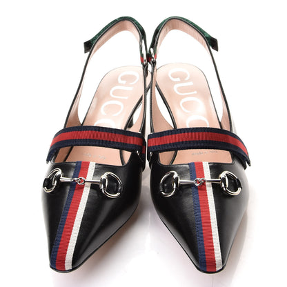 Gucci Malaga Kid Web Horsebit Low Heel Slingback Pumps 36.5 Black 5 of 8