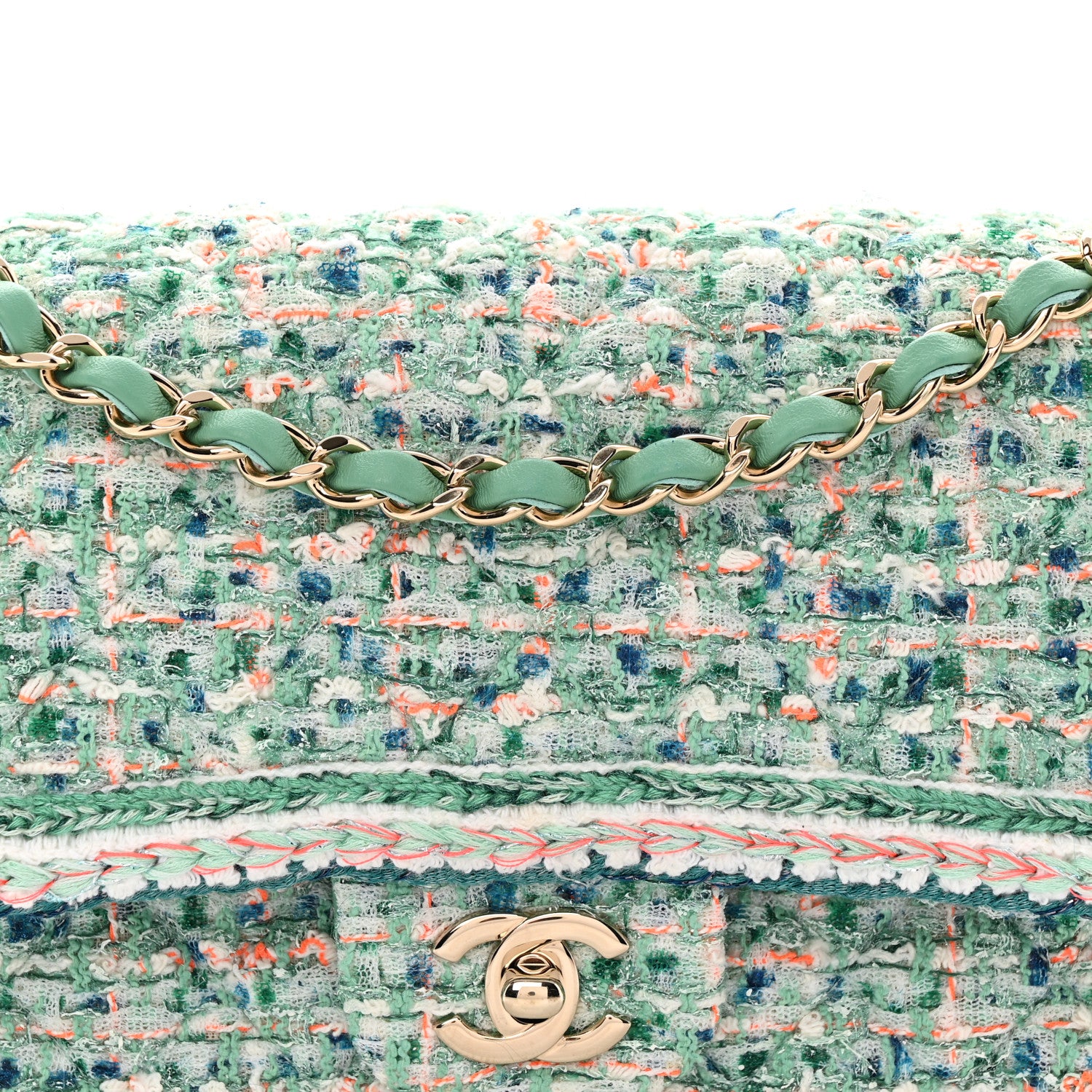 Chanel Tweed Braided Medium Flap Green Blue Multicolor 8 of 11