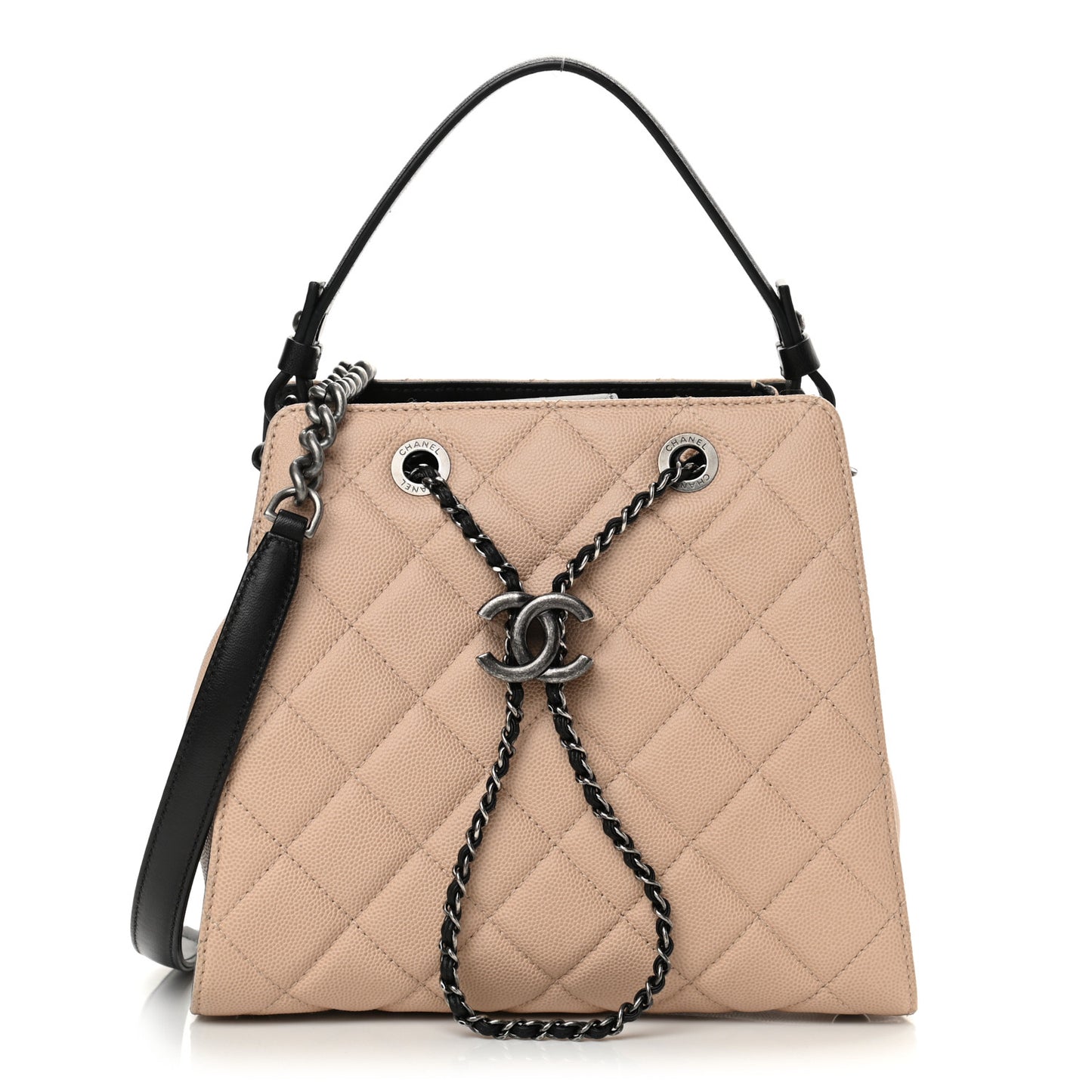 Caviar Quilted Small CC Bucket Bag Beige