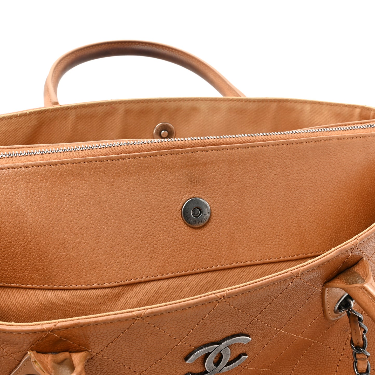 Grained Vegetal Calfskin Stitched Shopping Tote Tan