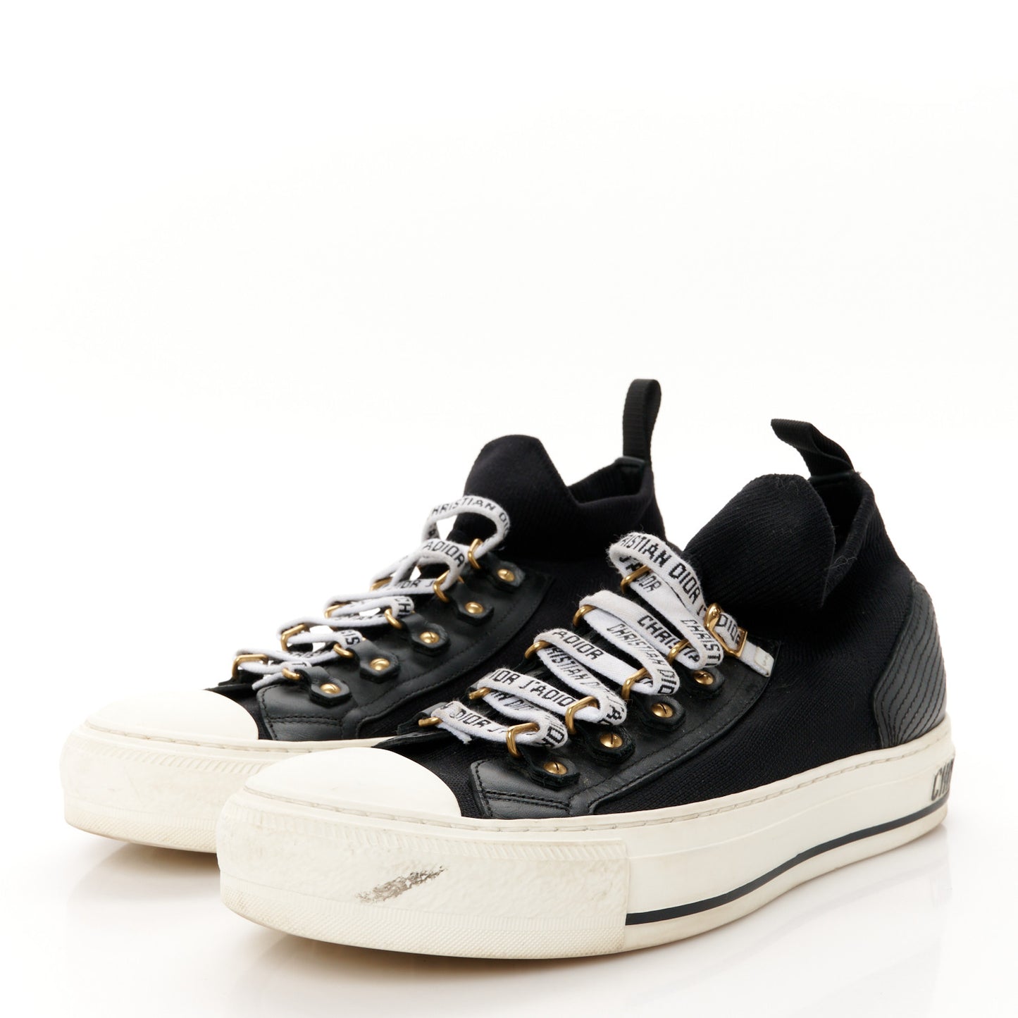 Technical Knit Calfskin Womens Walk'N'Dior High Top Sneaker 38.5 Black