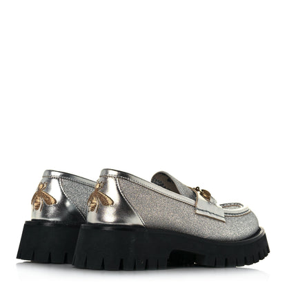 Gucci Mini Diamond Storm Silk Calfskin Womens Harald Horsebit 25mm Platform Loafers 36.5 Silver 4 of 11