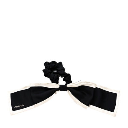 Chanel Silk Hair Tie Black Ivory 1 of 4