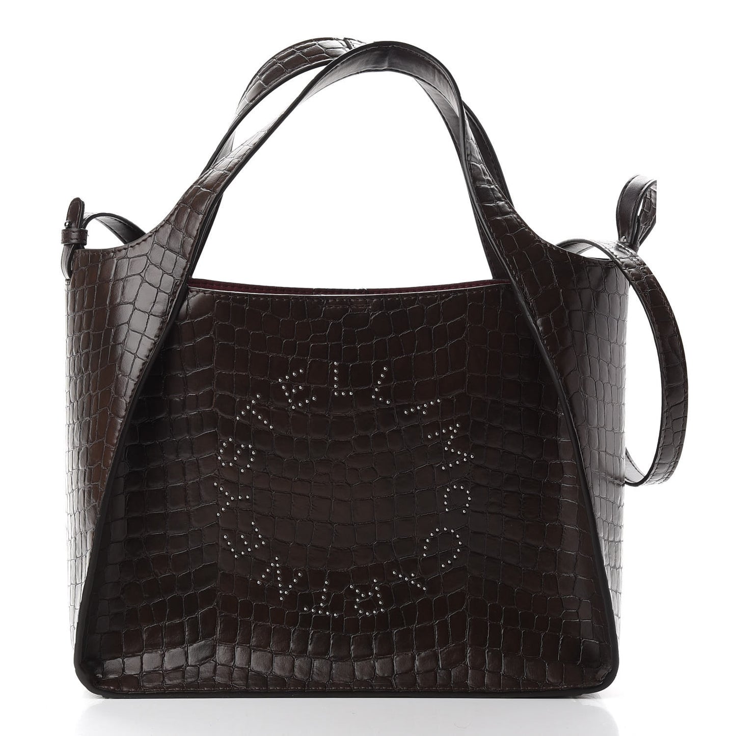 Crocodile Embossed Studded Logo Alter Nappa East West Tote Brown