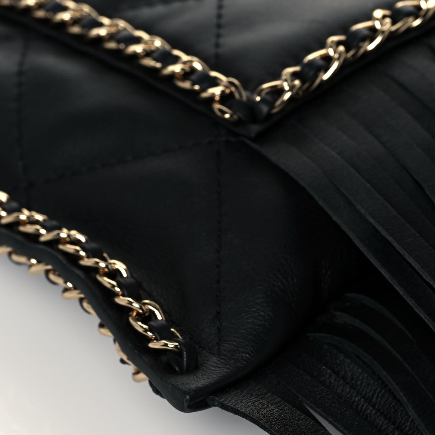 Calfskin Quilted Fringe Small Shopping Bag Black