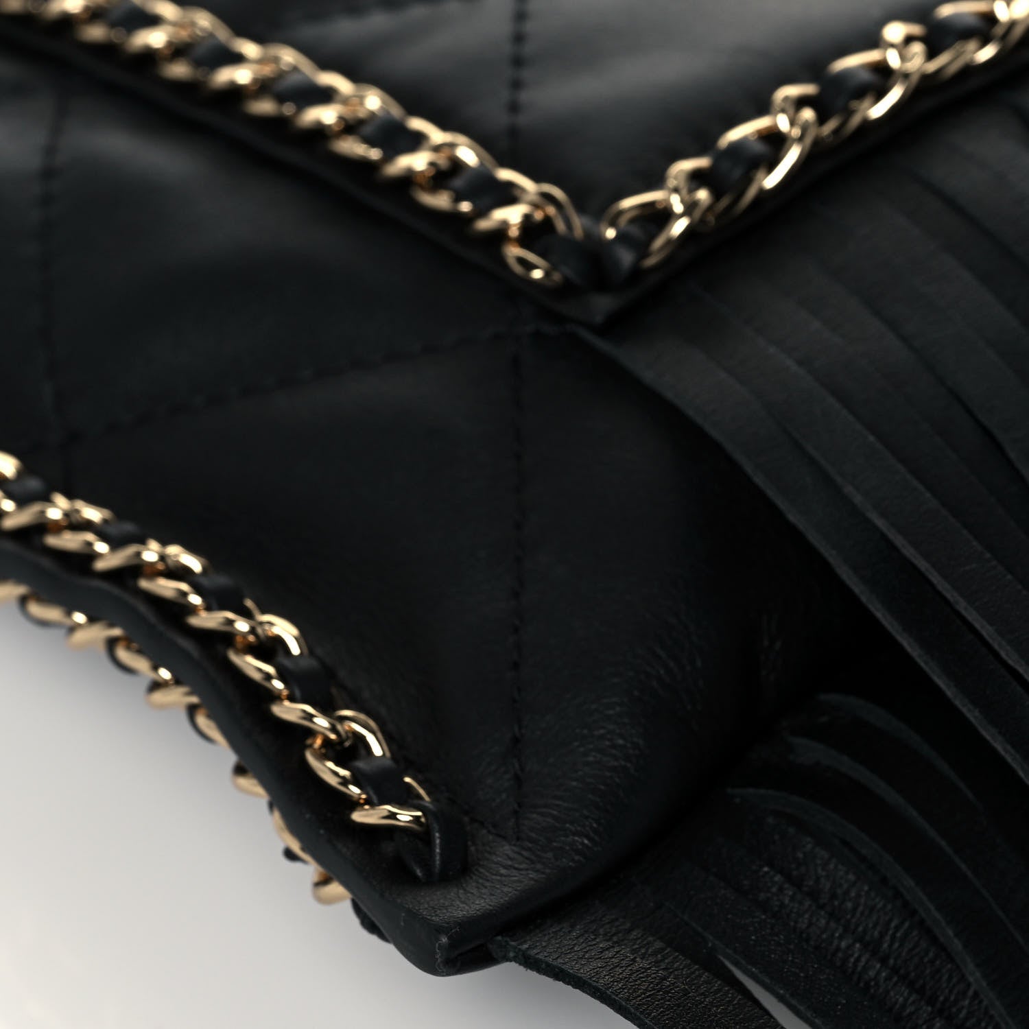 Chanel Calfskin Quilted Fringe Small Shopping Bag Black 9 of 14