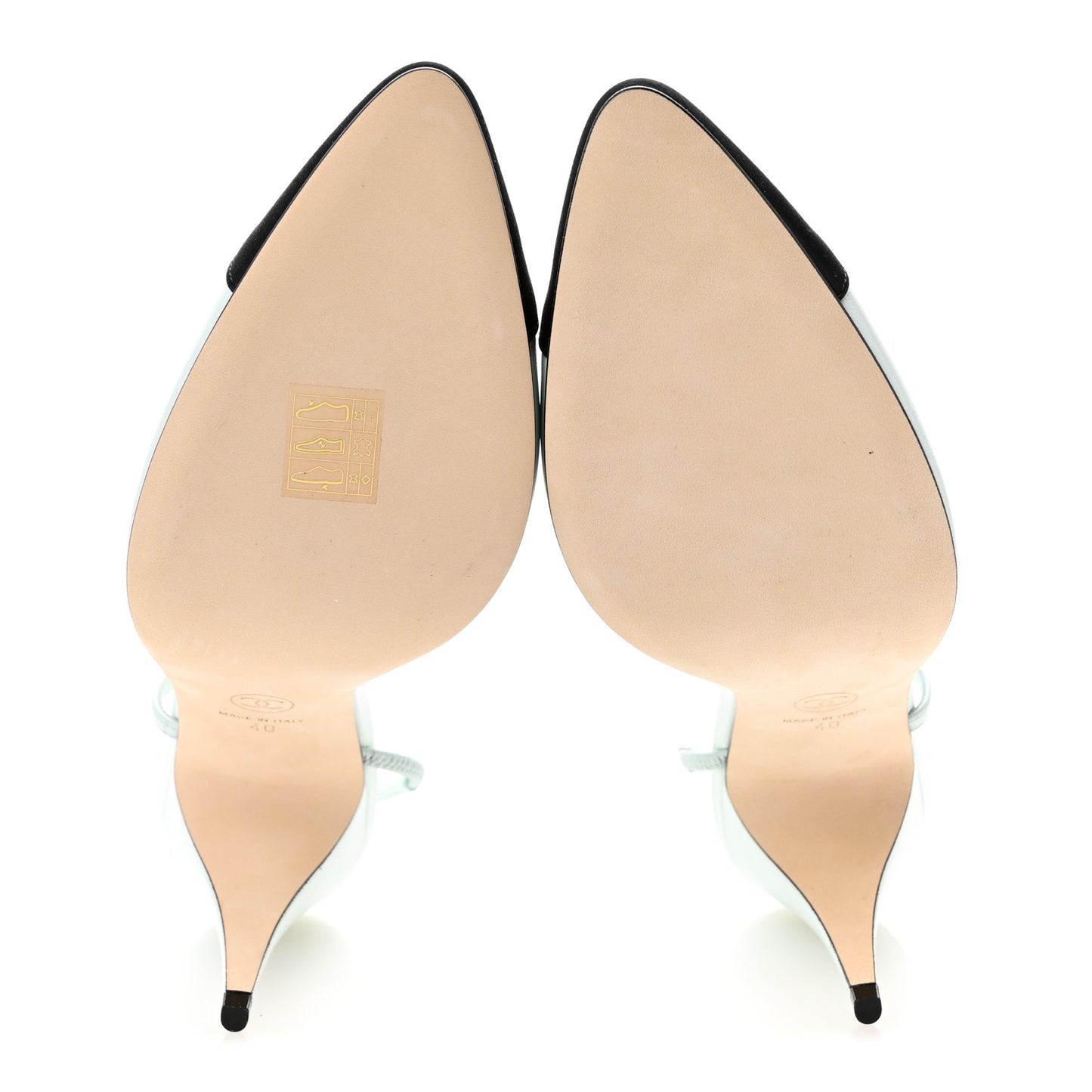 Goatskin Mixed Fibers Cap Toe Slingback Pumps 40 Light Green Black