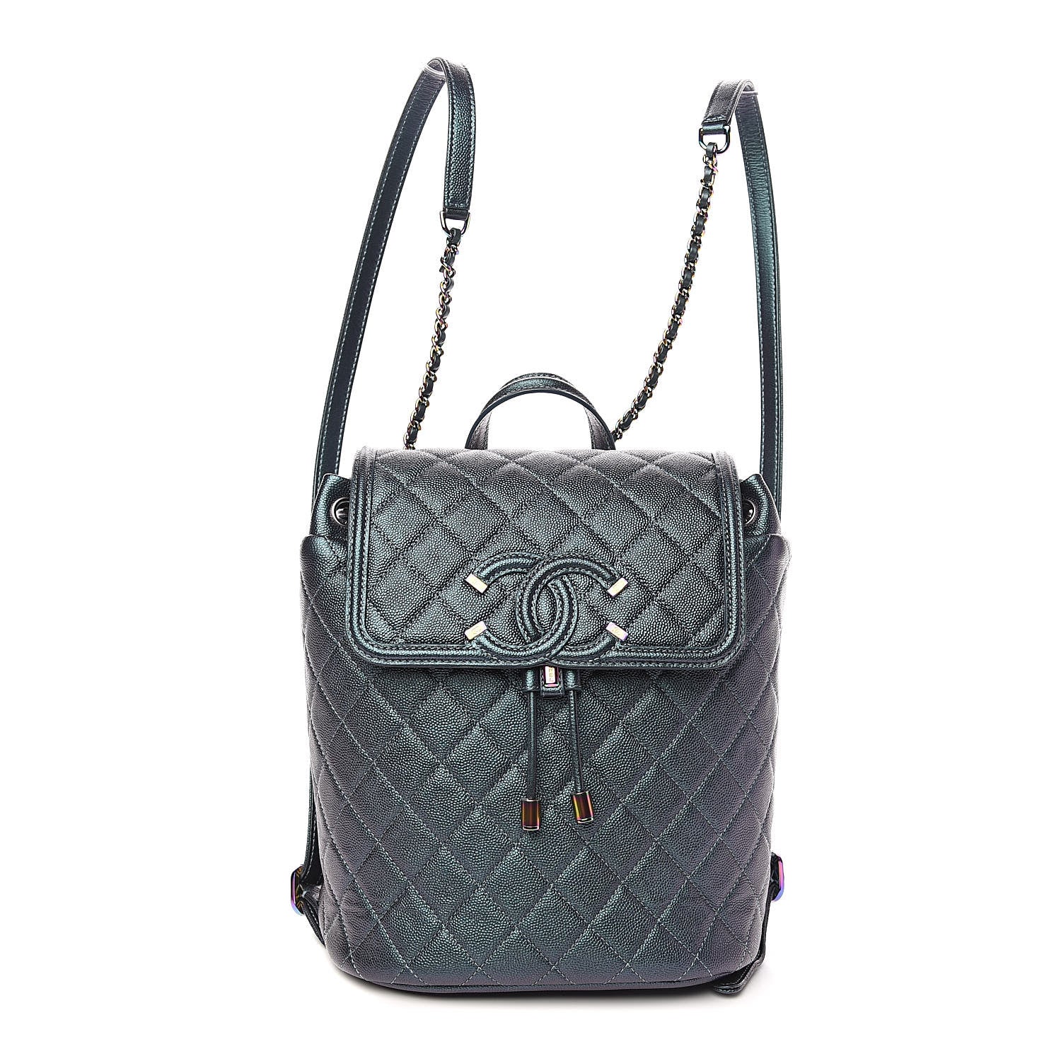 Chanel Iridescent Caviar Quilted Filigree Backpack Dark Turquoise 1 of 11