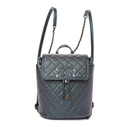 Chanel Iridescent Caviar Quilted Filigree Backpack Dark Turquoise 1 of 11