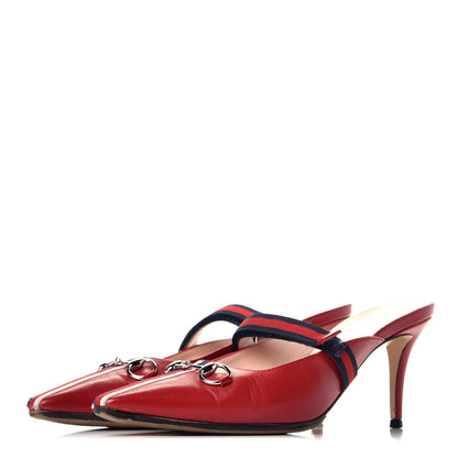 Gucci Malaga Kid Sylvie Web Cross Strap Mid-Heel Slides 37.5 Hibiscus Red 3 of 8