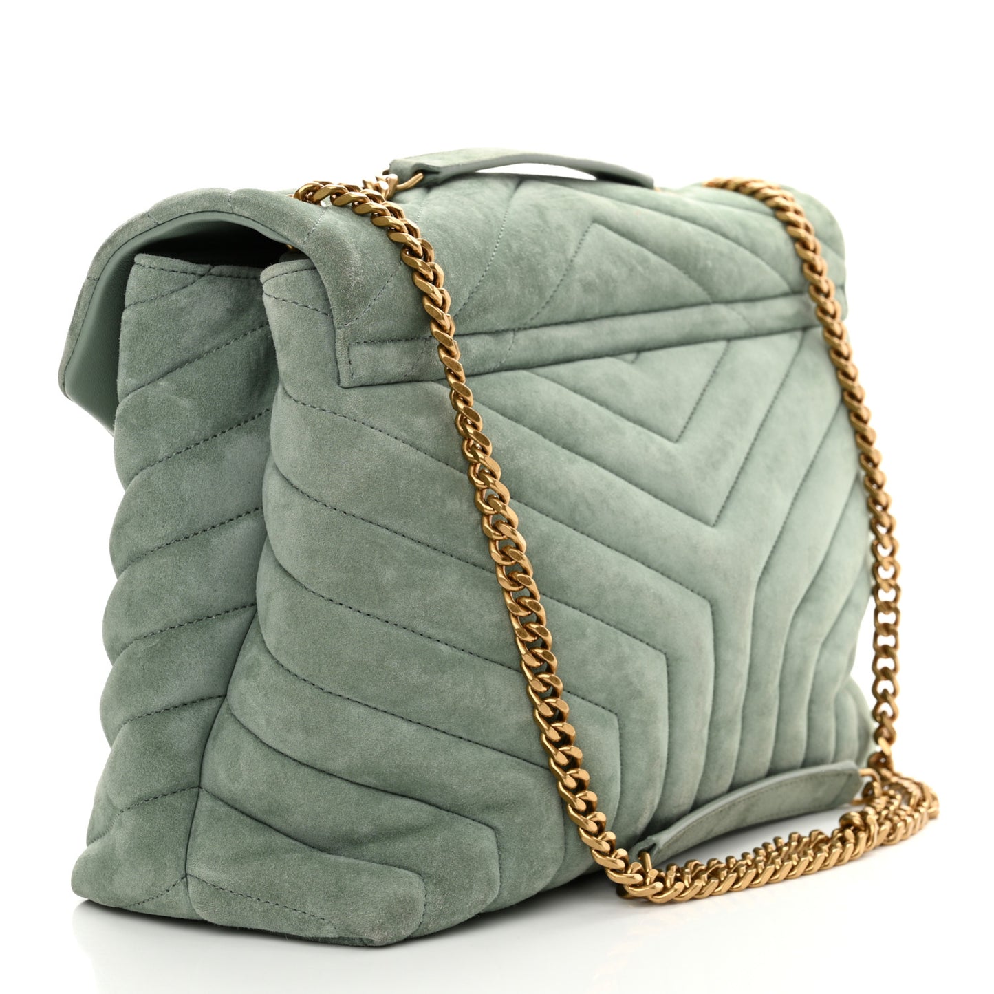 Suede Y Quilted Monogram Medium Loulou Chain Satchel Vert Opaline