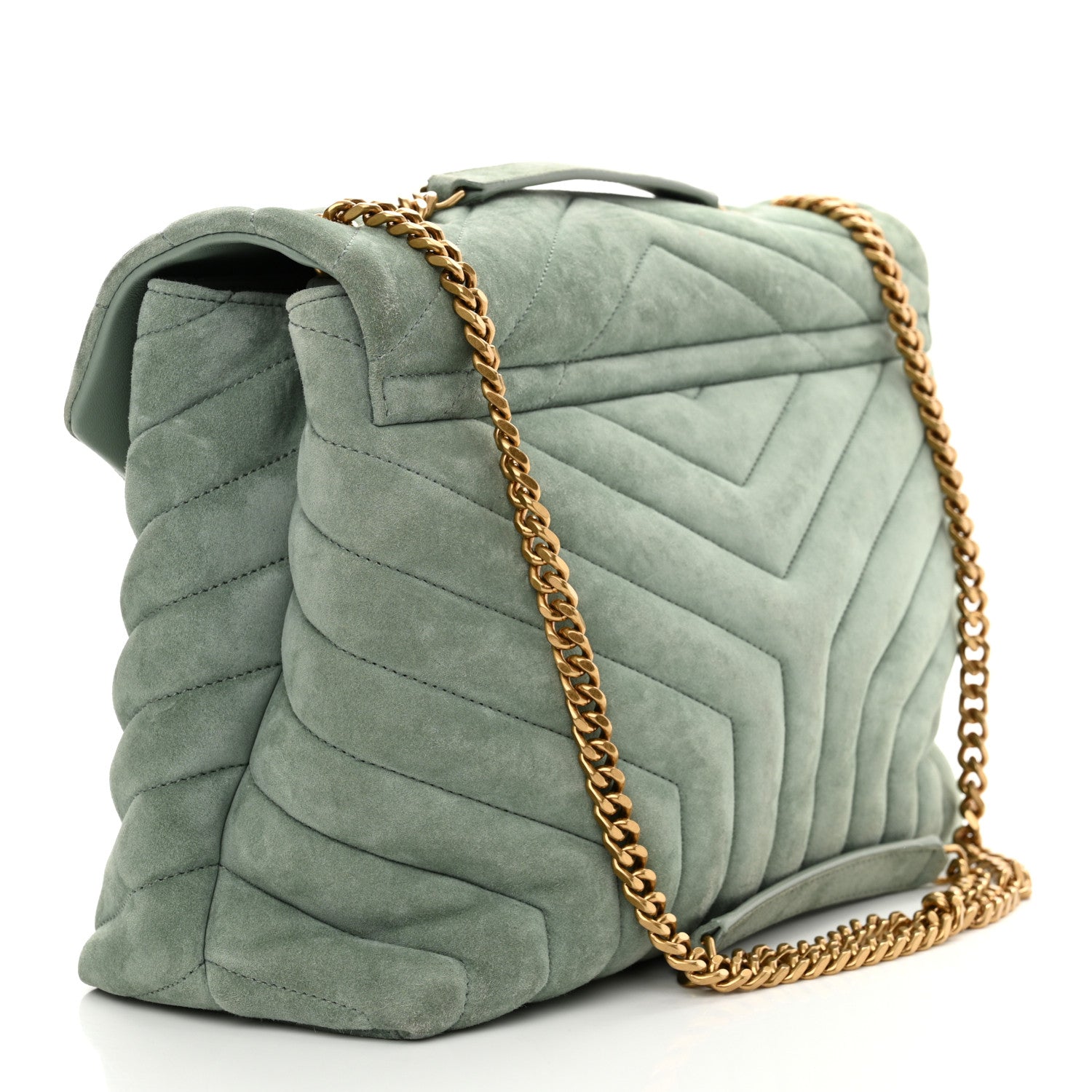 Saint Laurent Suede Y Quilted Monogram Medium Loulou Chain Satchel Vert Opaline 3 of 11