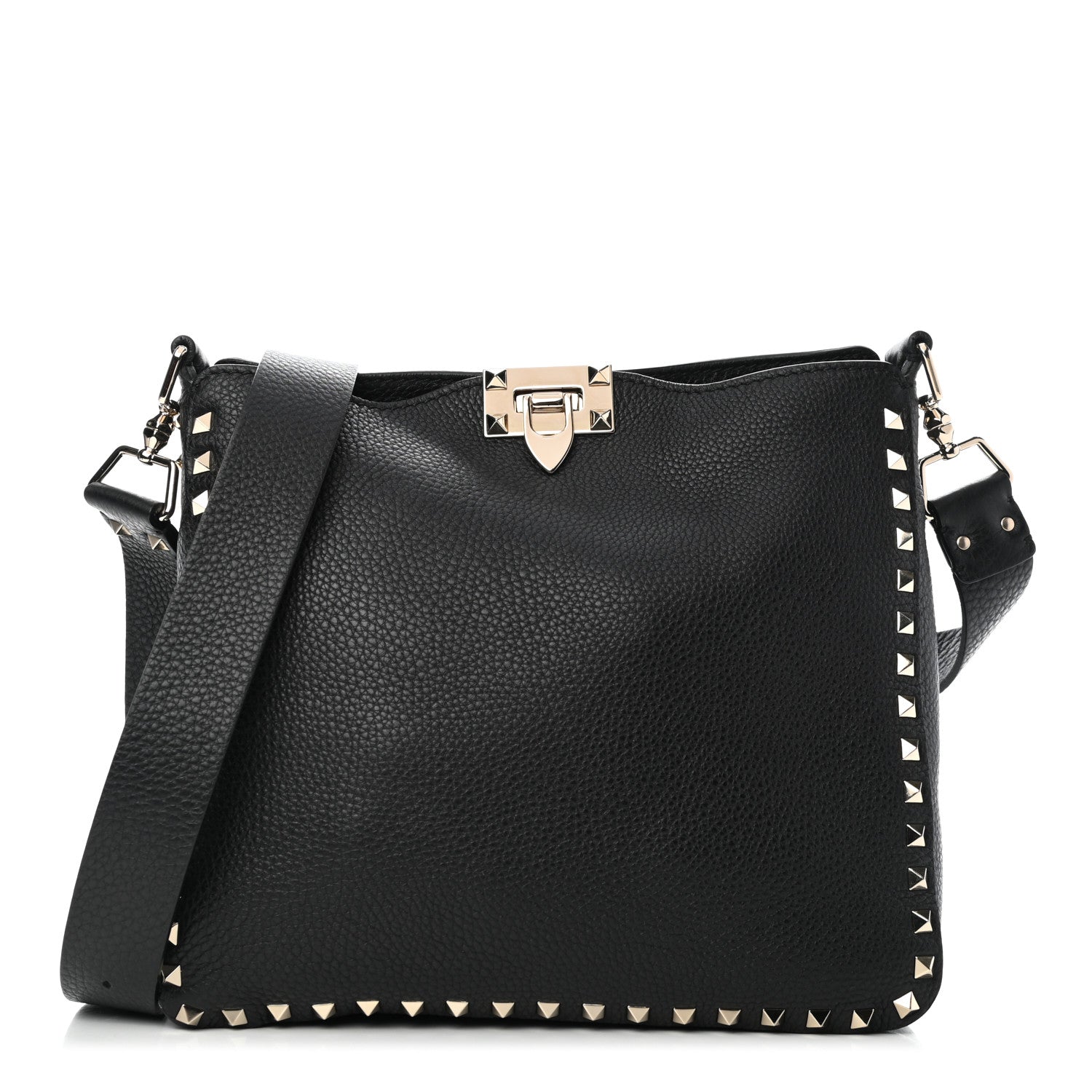 Valentino Garavani Pebbled Calfskin Small Rockstud Flip-Lock Messenger Bag Black 1 of 6