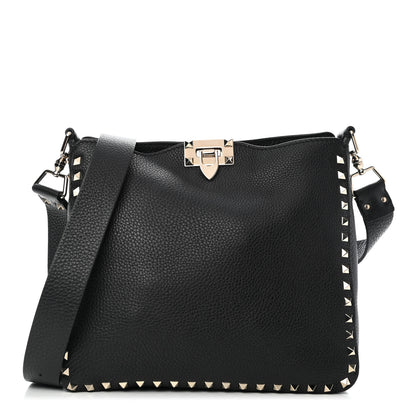 Valentino Garavani Pebbled Calfskin Small Rockstud Flip-Lock Messenger Bag Black 1 of 6