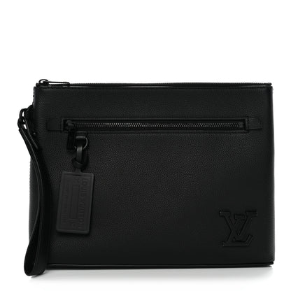 Louis Vuitton Grained Calfskin Aerogram Takeoff Pouch Black 1 of 8