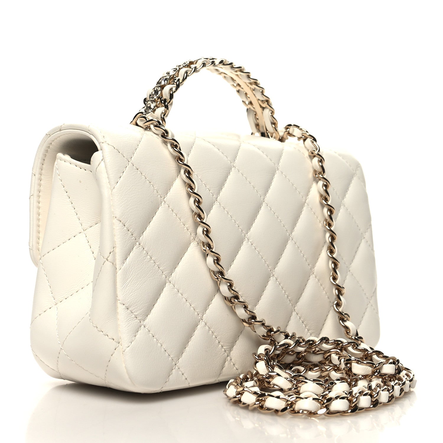 Chanel Lambskin Quilted Mini Crystal Top Handle Rectangular Flap White 3 of 11